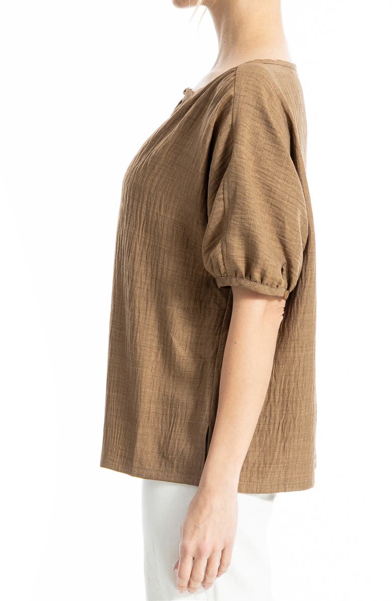 MAX STUDIO Short Sleeve Split Neck Blouse, Alternate, color, Heather Umber