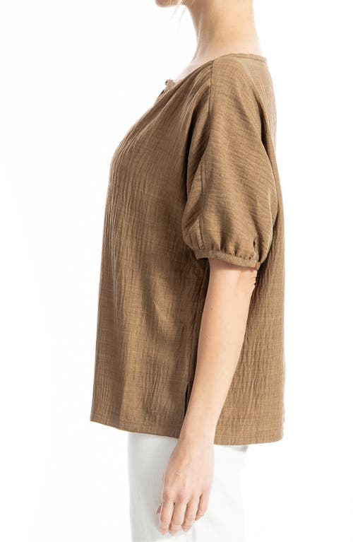 Max Studio Short Sleeve Split Neck Blouse In Brown