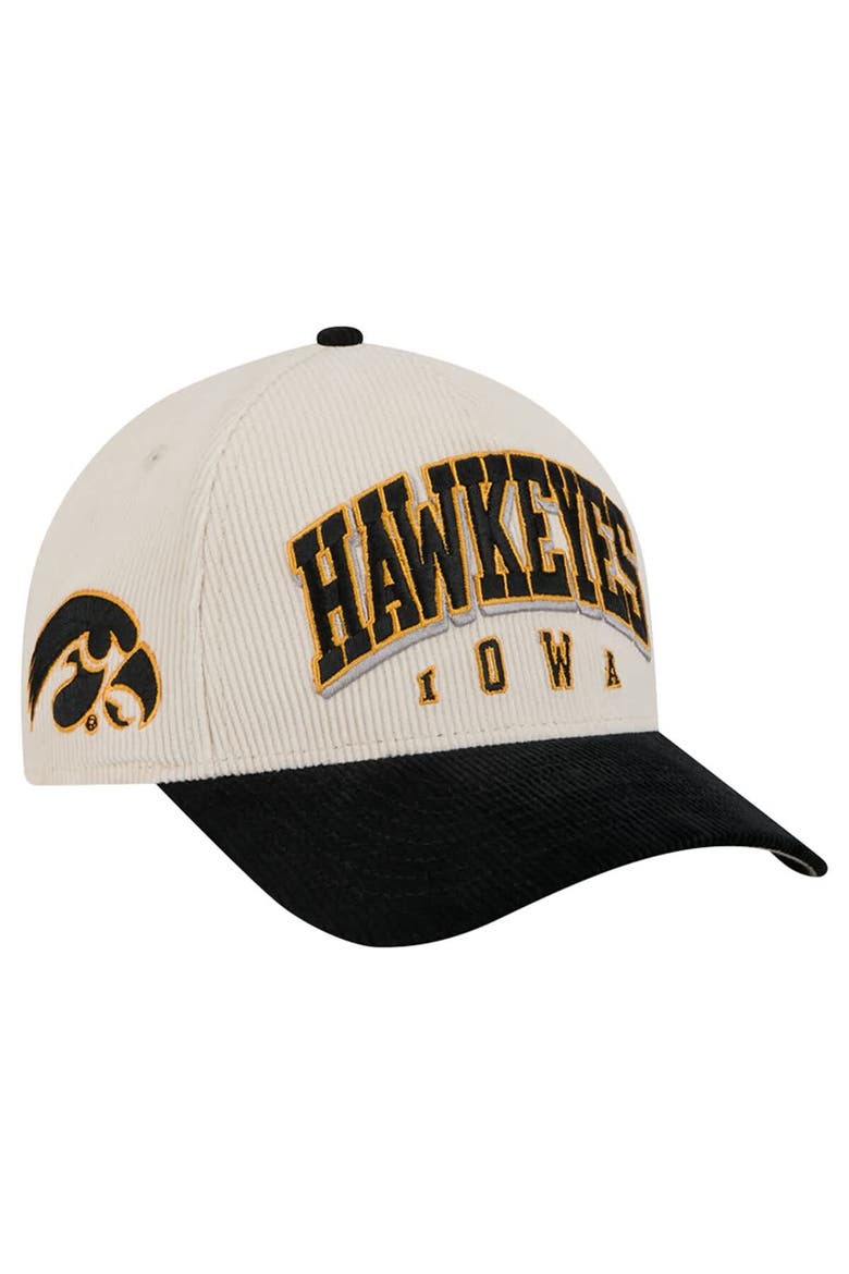 Men's New Era Black/Cream Iowa Hawkeyes Arch Two-Tone Corduroy 9FORTY A-Frame Adjustable Hat, Alternate, color, Black