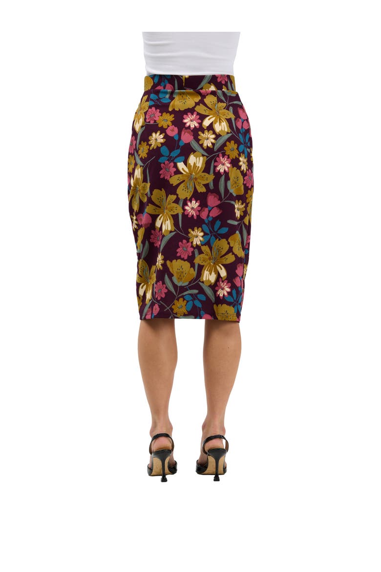 Elevate Womens Elastic High Waist Knee Length Pencil Skirt, Alternate, color, Purple Multi