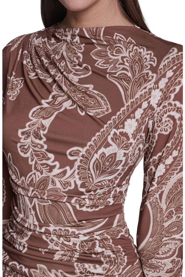 Long Sleeve Paisley Printed Jersey Midi Dress, Alternate, color, Tan Multi