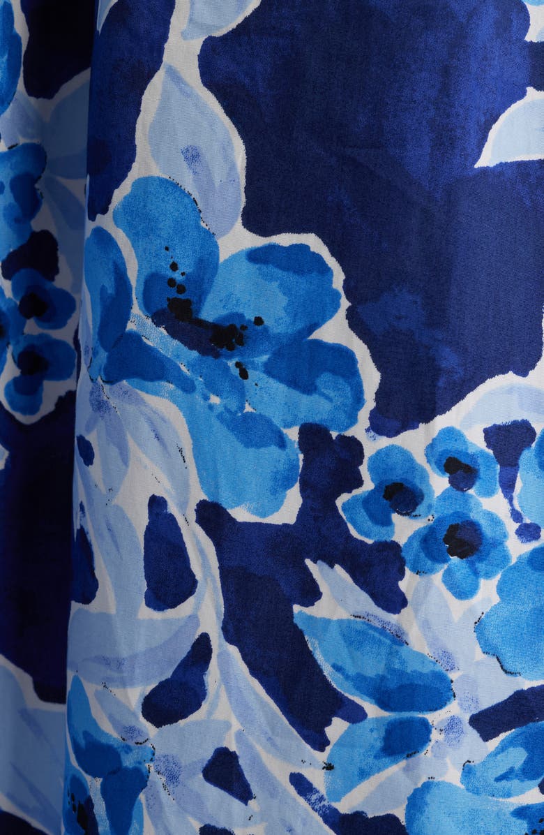 Anne Klein Floral Belted Puff Sleeve Cotton Midi Dress, Alternate, color, Santorini Blue