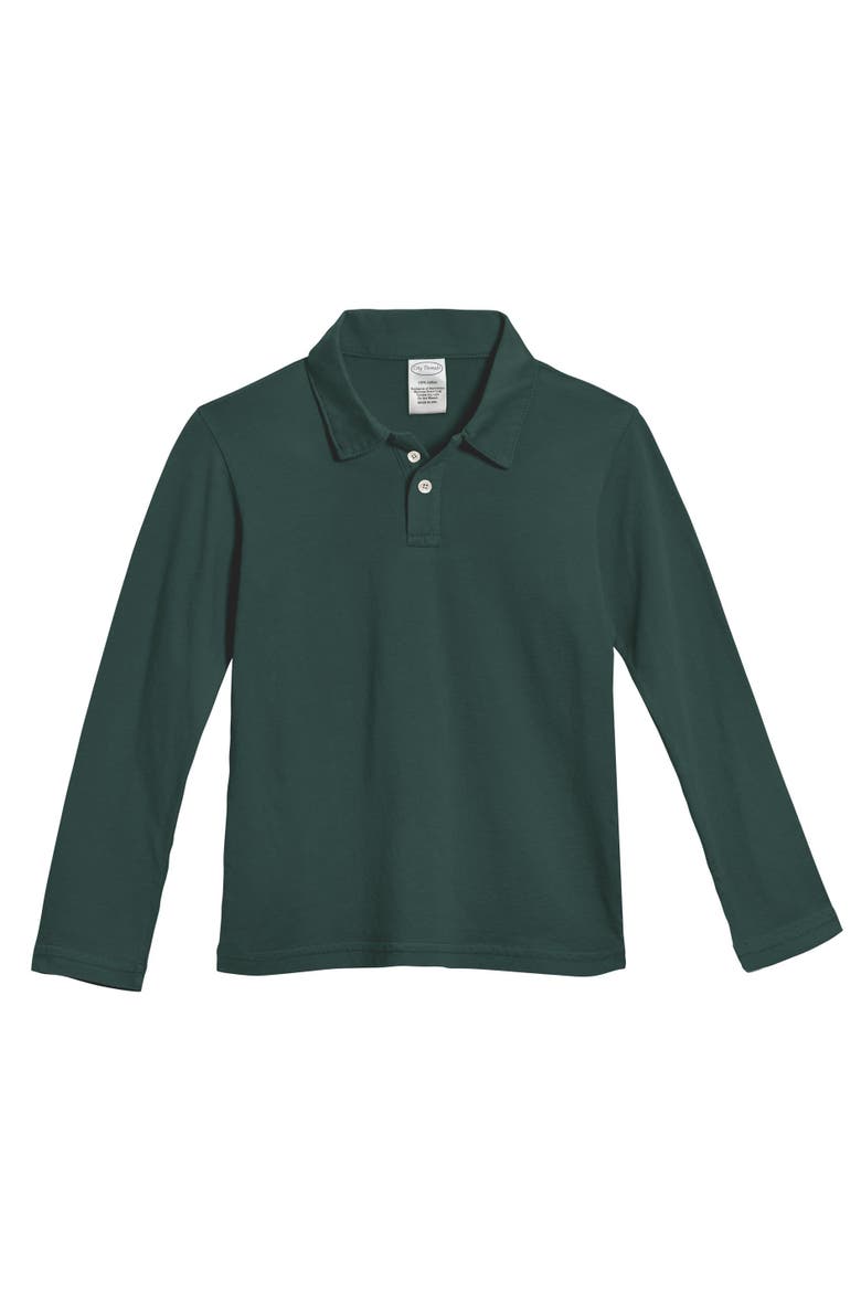 Baby Boys 100% Cotton Knit Jersey 2-Button Long Sleeve Polo, Main, color, Uniform Hunter Green
