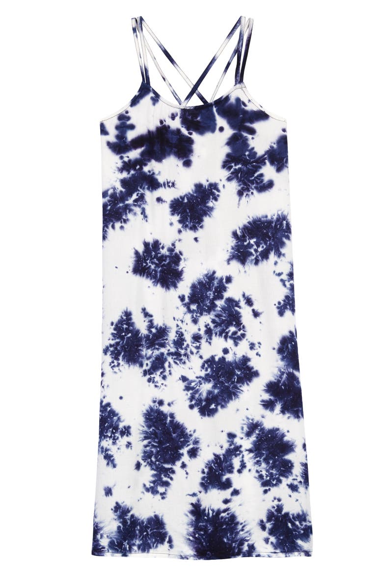 Kids' Tie Dye Cross Back Tank Dress, Main, color, IVORY EGRET- NAVY TIE DYE