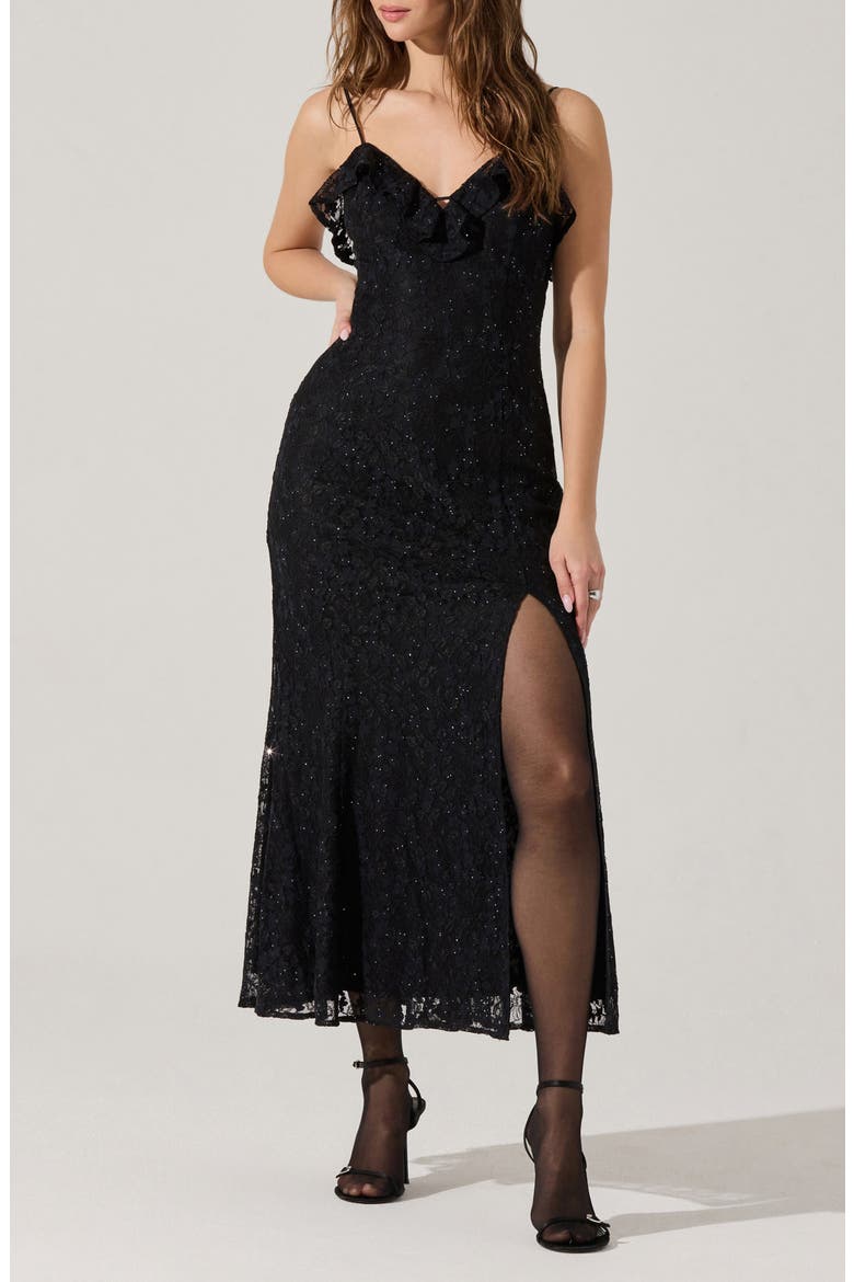 Leonie Lace & Sequin A-Line Dress, Main, color, BLACK
