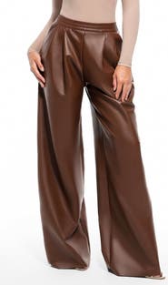Popilush Faux Leather High Waisted Wide Leg Pants