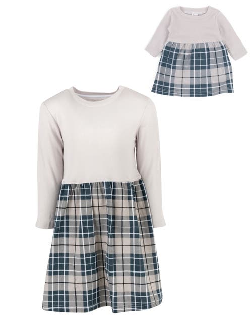 Leveret Girls Skirt Dress With Matching Doll Dress, 100% Cotton In Gray