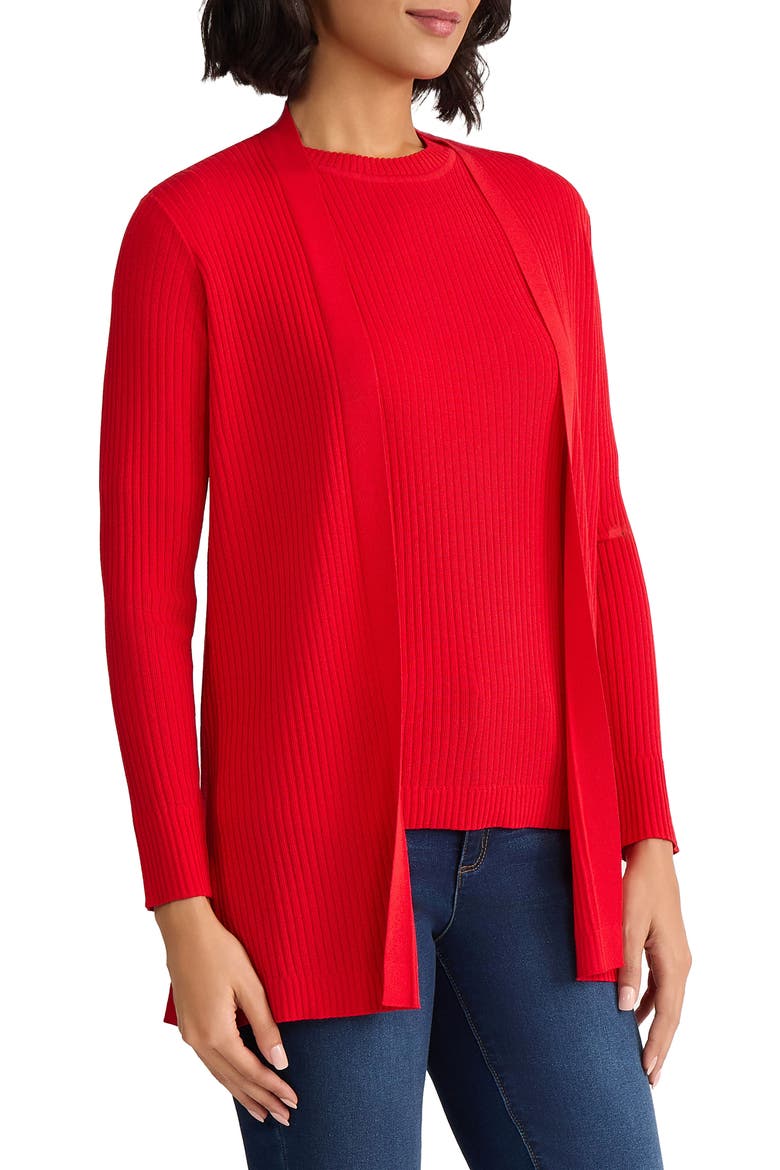 Sutton Open Front Rib Cardigan, Alternate, color, ROUGE