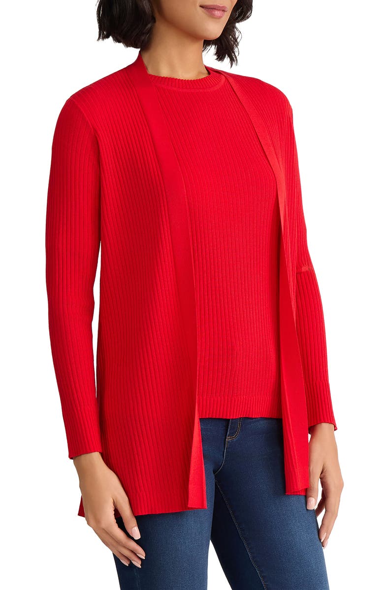 Jones New York Sutton Open Front Rib Cardigan, Alternate, color, Rouge