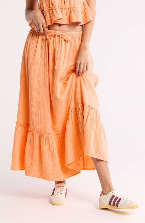 Cotton Gauze Tiered Maxi Skirt