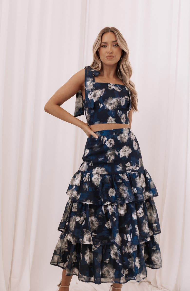 Petal & Pup Olivia Floral Crop Top & Skirt Set, Alternate, color, Navy Floral