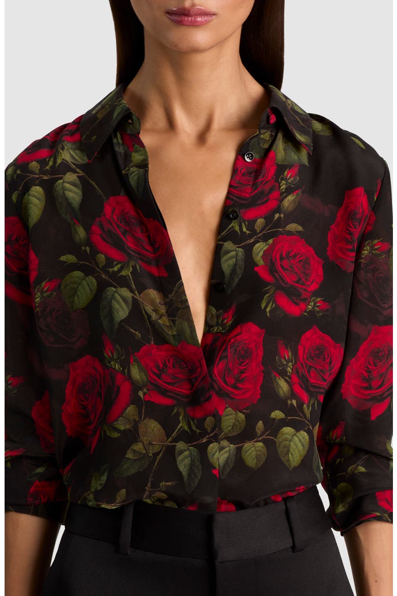 Willa Floral Silk Shirt, Alternate, color, ROUGE ROMANCE BLACK SM