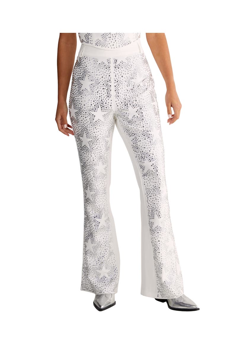 NASTY GAL Star Diamante Tailored Flare Trousers, Alternate, color, Ivory