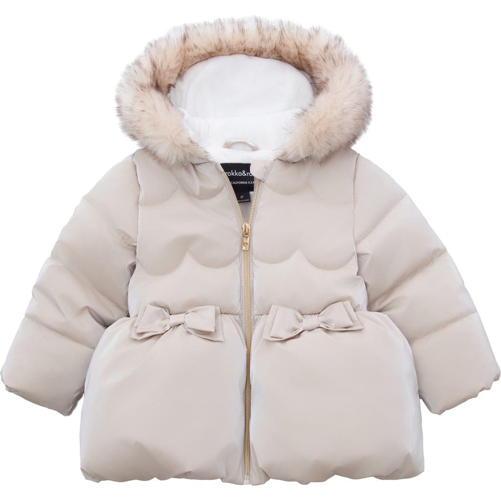 Rokka&rolla Kids' Luxe Bow Puffer Coat In Neutral