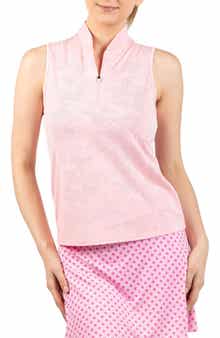 TailorByrd Honeycomb Print Sleeveless Quarter Zip Polo