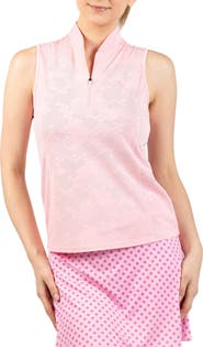 TailorByrd Honeycomb Print Sleeveless Quarter Zip Polo