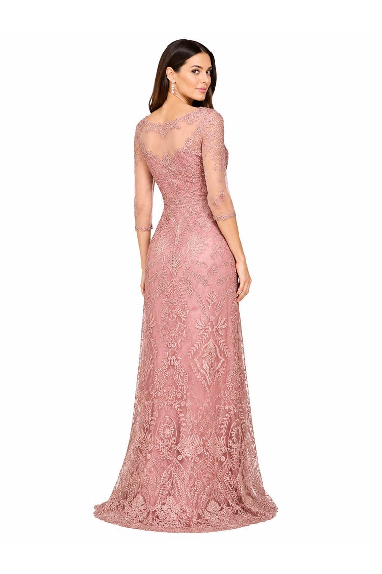 Beaded Faux-Wrap V-Neck Bridal Gown, Alternate, color, Rose