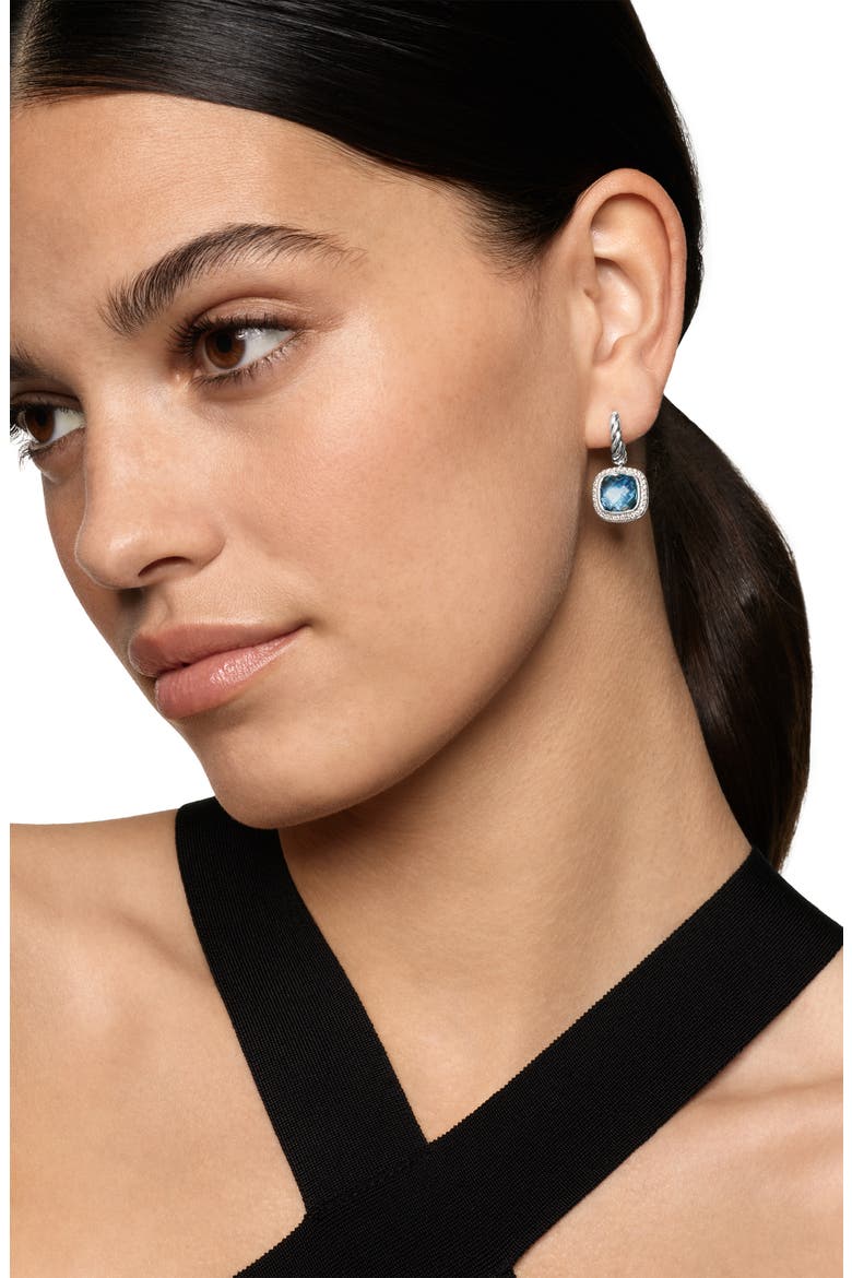 Albion® Drop Earrings in Sterling Silver with Blue Topaz & Diamonds, 10mm, Alternate, color, BLUE TOPAZ