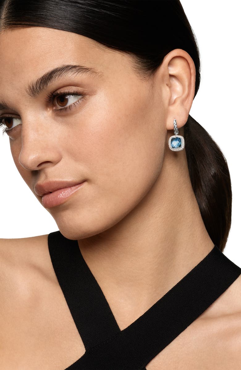 David Yurman Albion<sup>®</sup> Drop Earrings in Sterling Silver with Blue Topaz & Diamonds, 10mm, Alternate, color, Blue Topaz