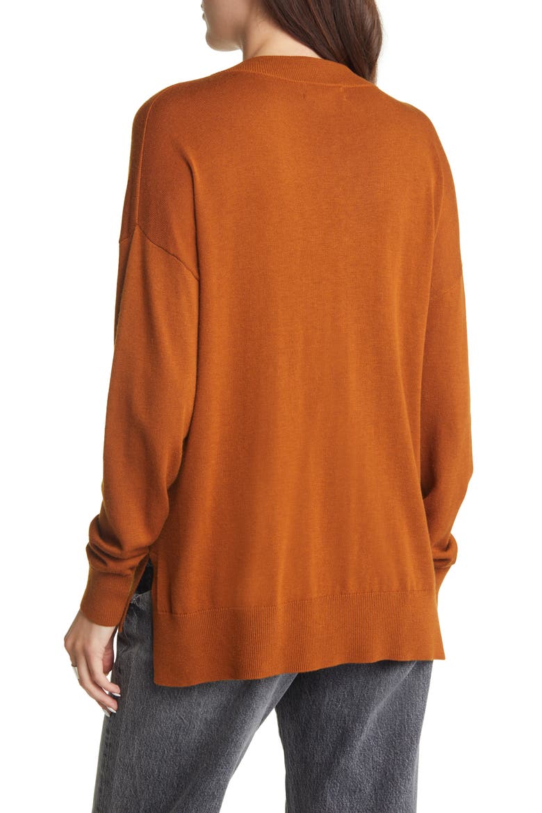 V-Neck Sweater, Alternate, color, RUST CARMEL