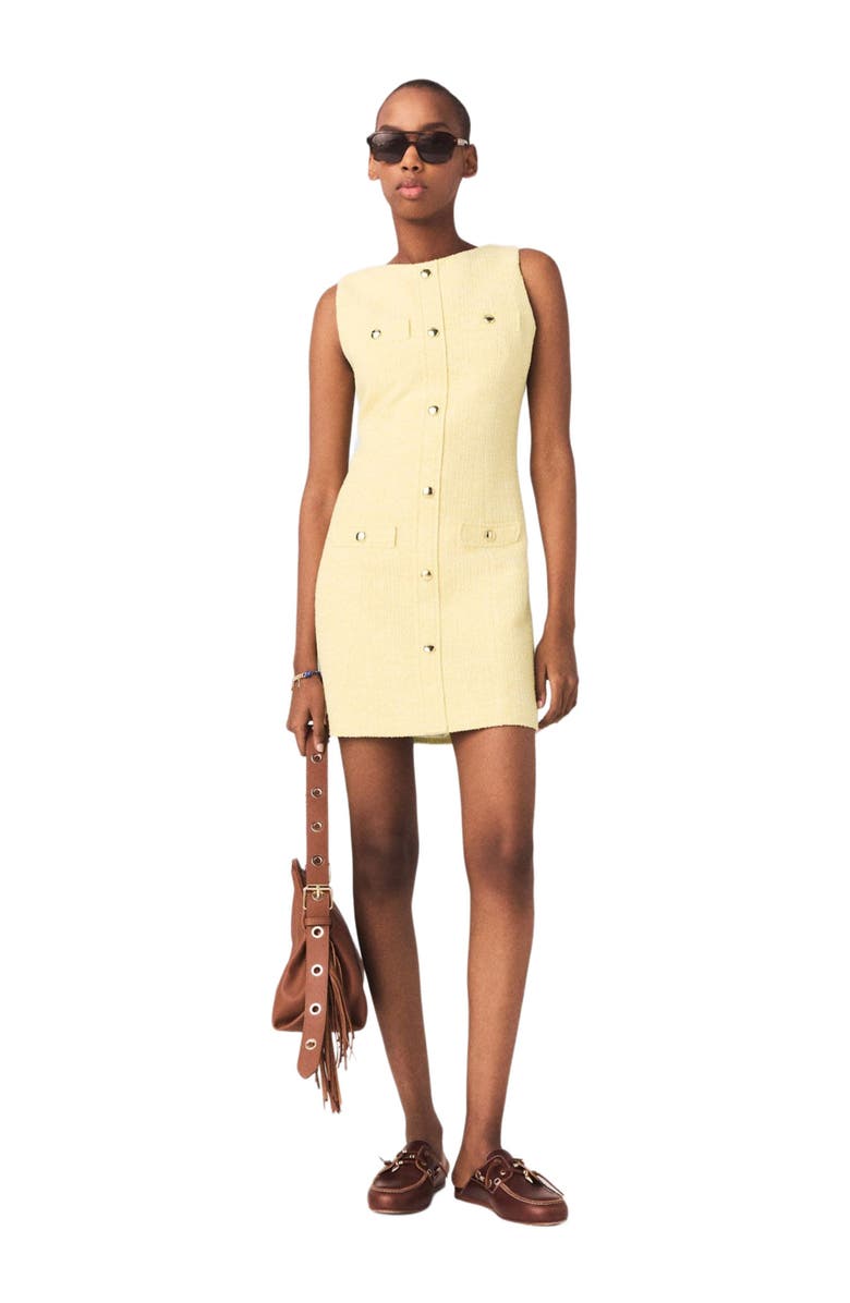 maje Short tweed dress, Main, color, Pale Yellow