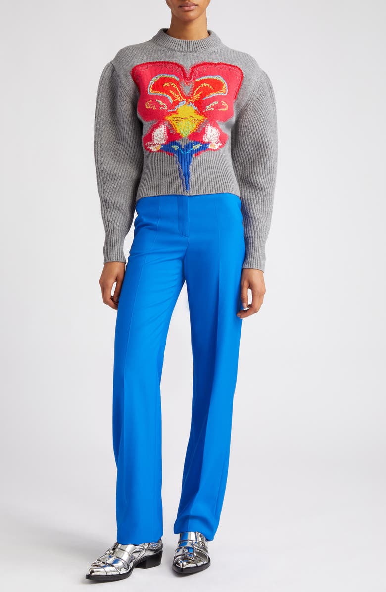 McQueen Orchid Intarsia Cocoon Sleeve Crop Wool Sweater, Alternate, color, 