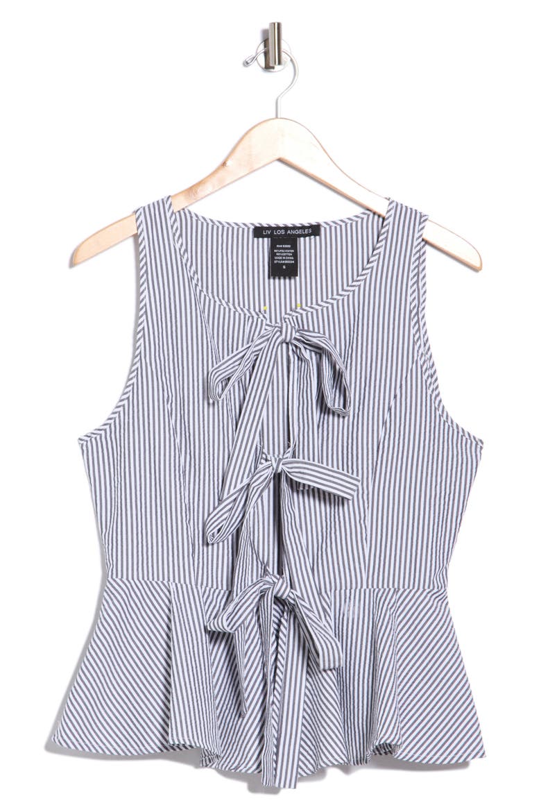 Bow Front Striped Peplum Tank, Main, color, BLACK/ WHITE
