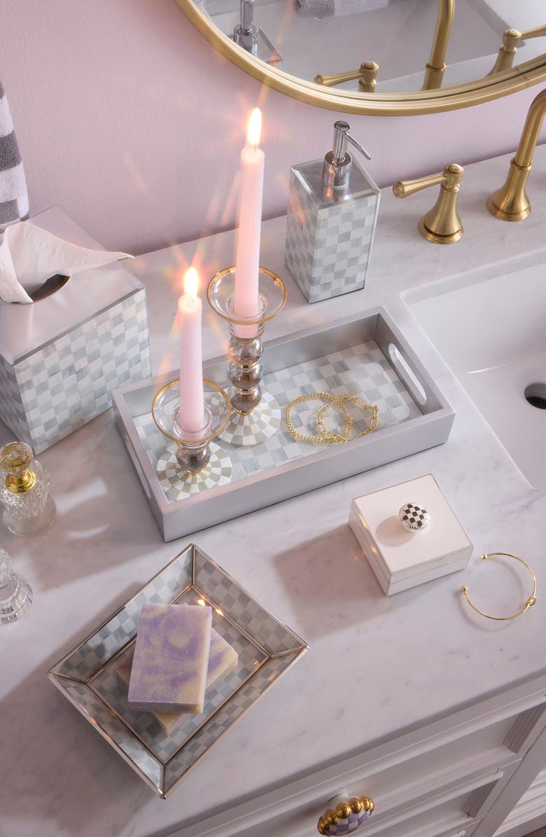 MACKENZIE CHILDS Sterling Check Glass Vanity Tray, Alternate, color, Sterling
