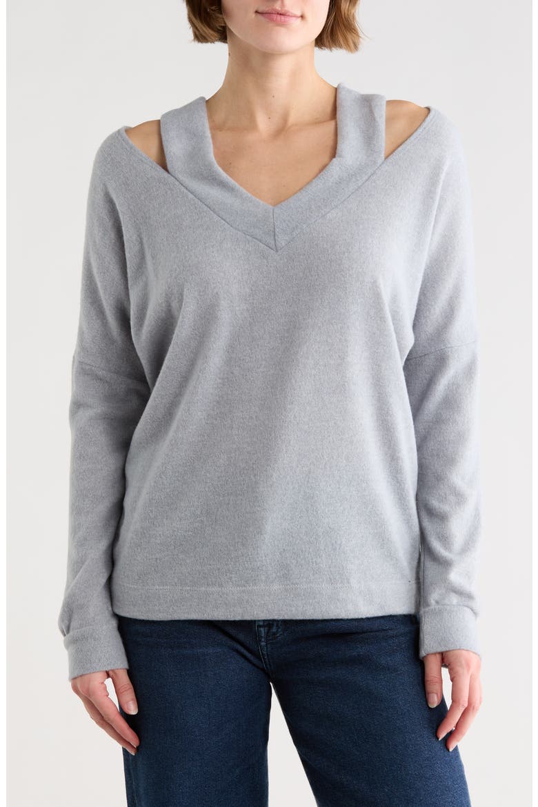 V-Neck Cold Shoulder Sweater, Main, color, MOONSTRUCK