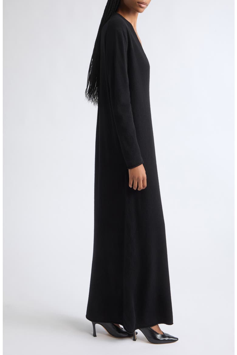 Deep V-Neck Extrafine Merino Wool Dress, Alternate, color, BLACK