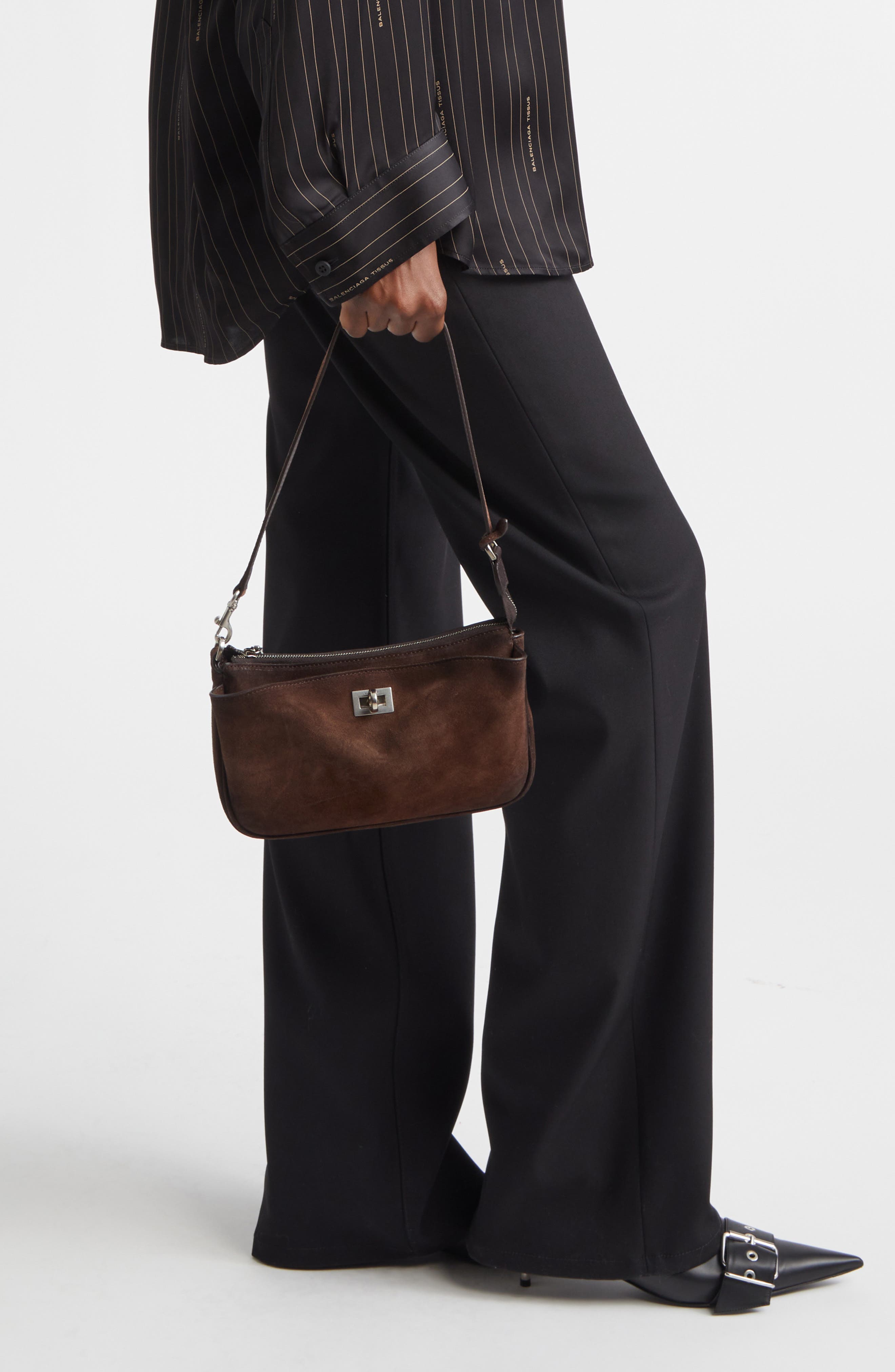 Balenciaga Rodeo Waxed Suede Sling Pouchette, Alternate, color, 2308 Light Espresso