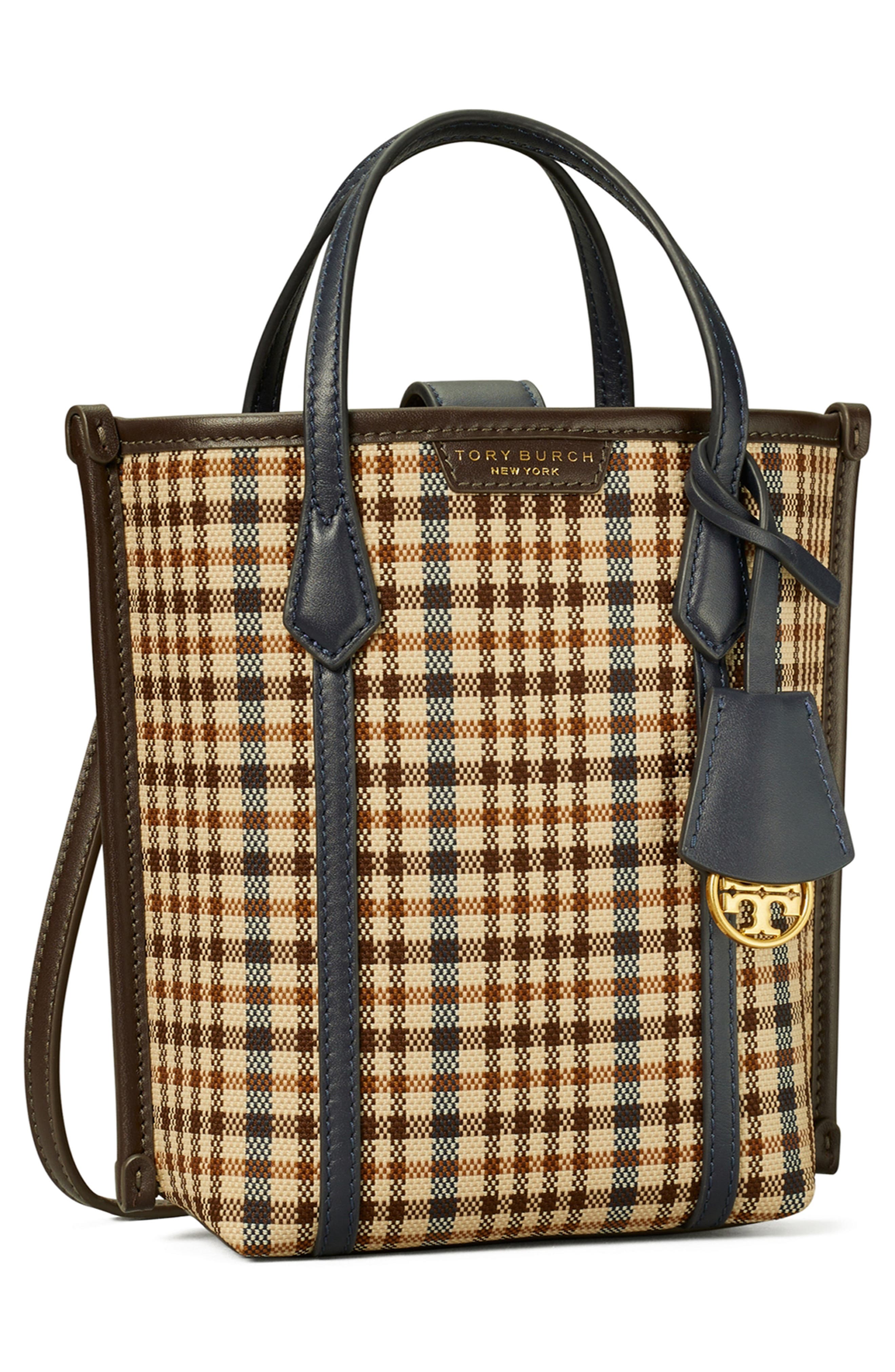 Tory Burch Mini Perry Plaid North/South Tote, Alternate, color, 