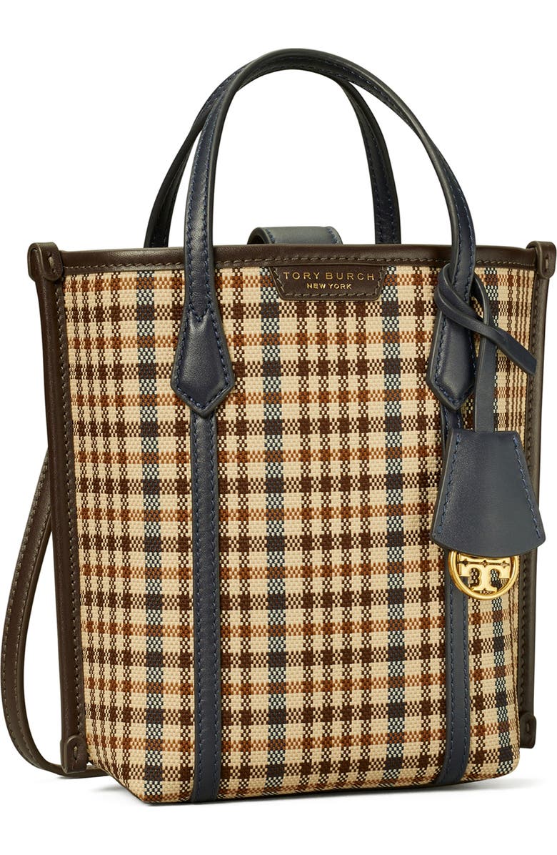 Tory Burch Mini Perry Plaid North/South Tote, Alternate, color,