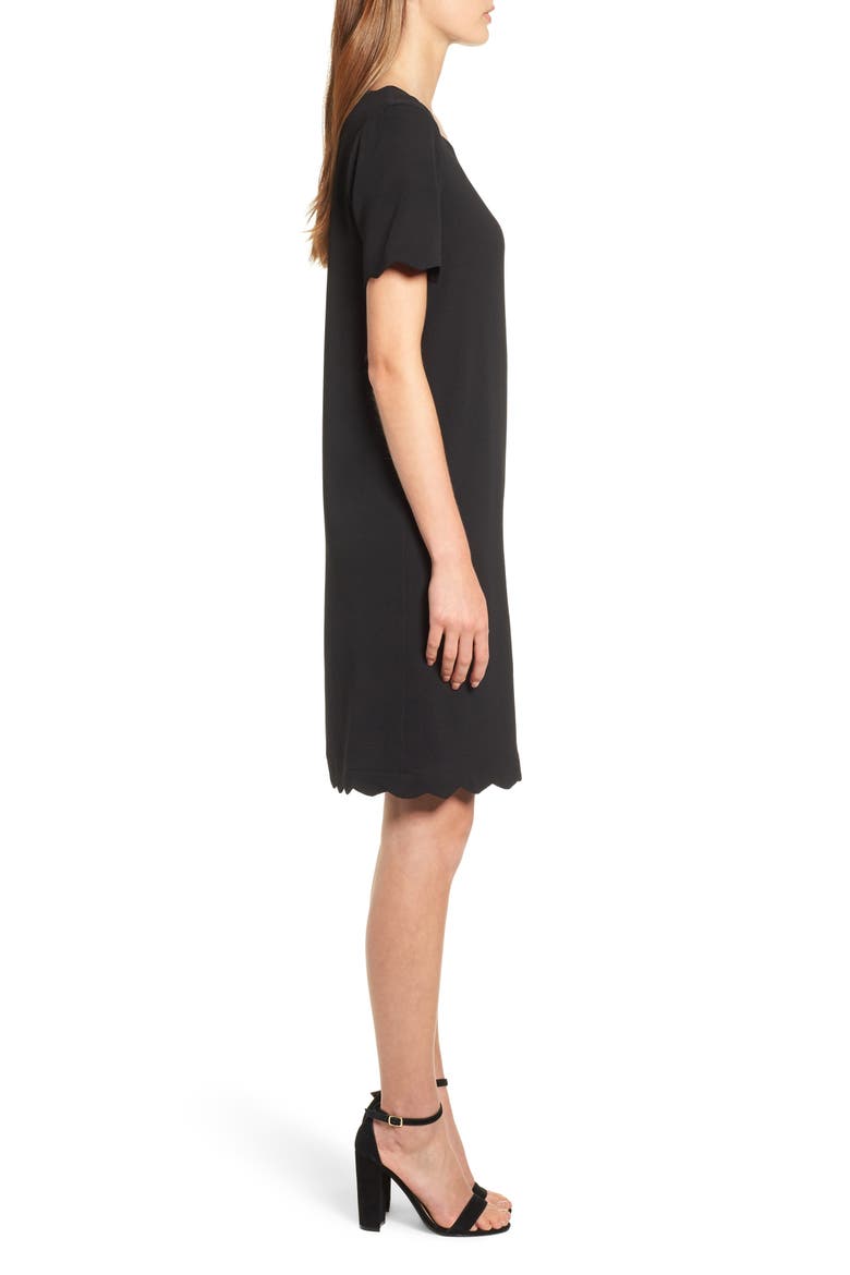 Scallop Shift Dress, Alternate, color, BLACK