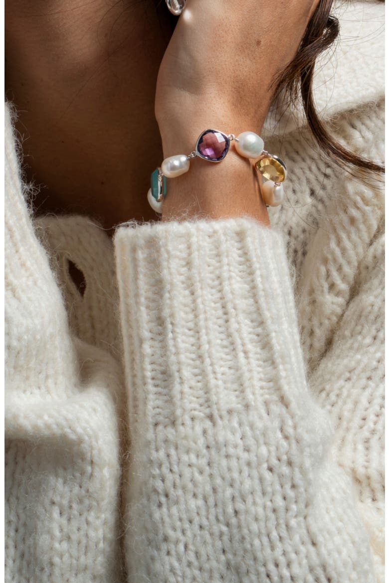 'Candy' Gemstone & Pearl Pebble Bracelet, Alternate, color, Sterling Silver