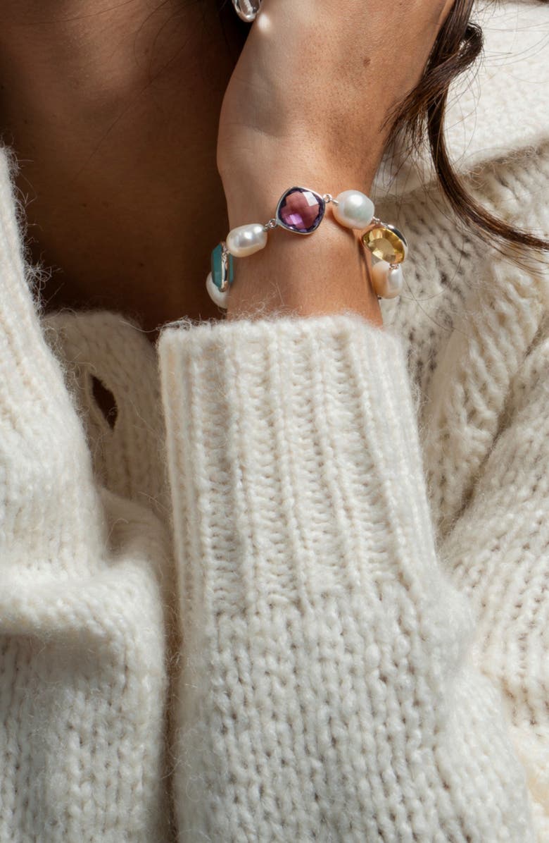 Dower & Hall 'Candy' Gemstone & Pearl Pebble Bracelet, Alternate, color, Sterling Silver