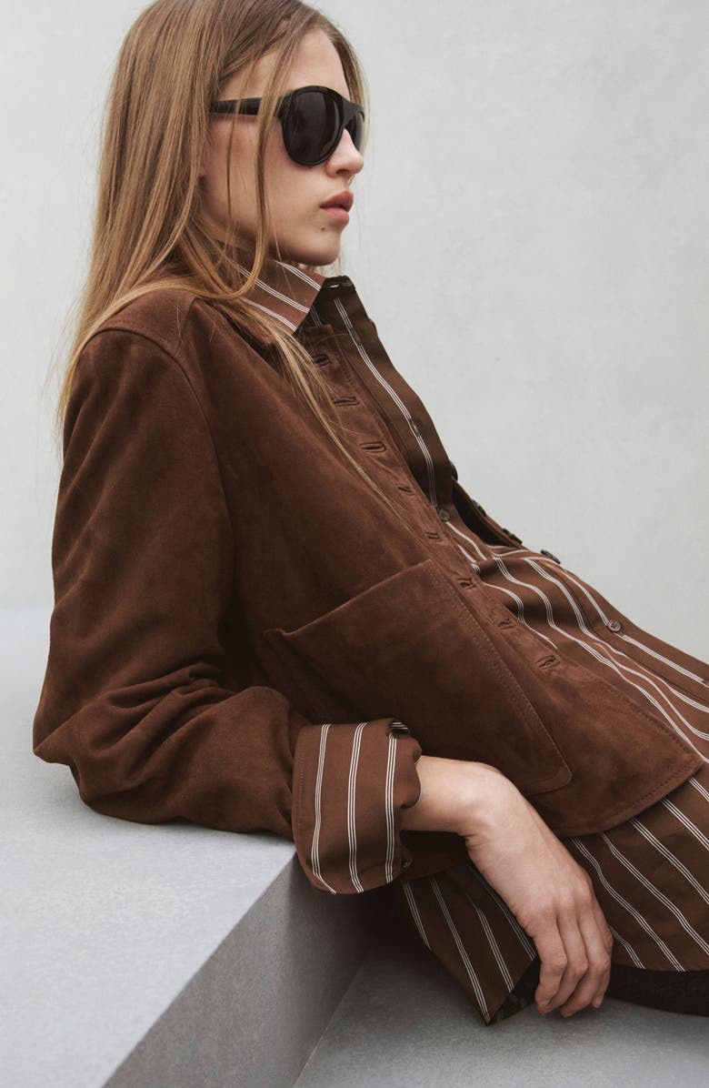 MANGO Stripe Cotton Button-Up Shirt, Alternate, color, Brown