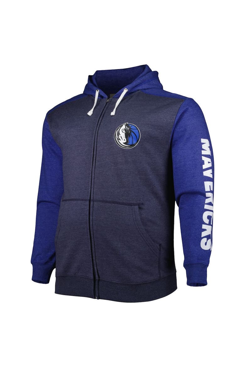 Men's Fanatics Branded Navy/Royal Dallas Mavericks Big & Tall Down and Distance Full-Zip Hoodie, Alternate, color, Navy