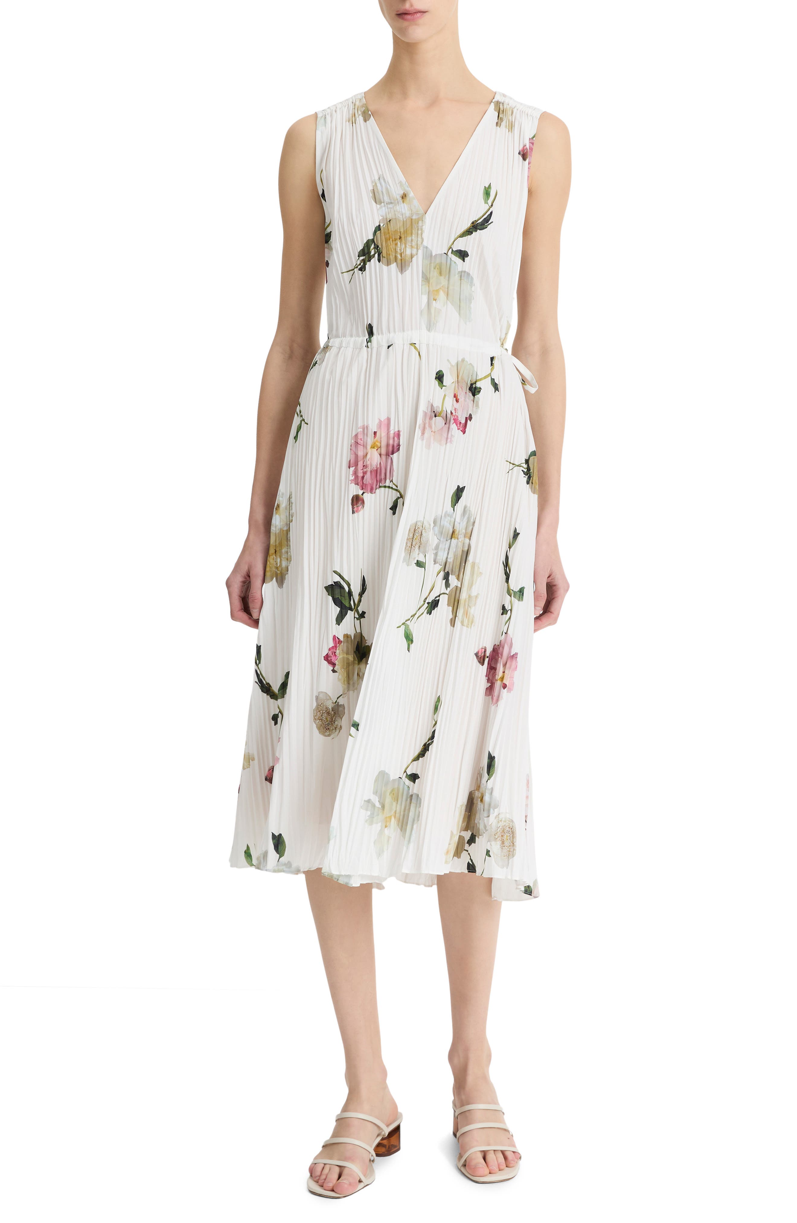 Vince Wilted Peony Print Pleated Dress