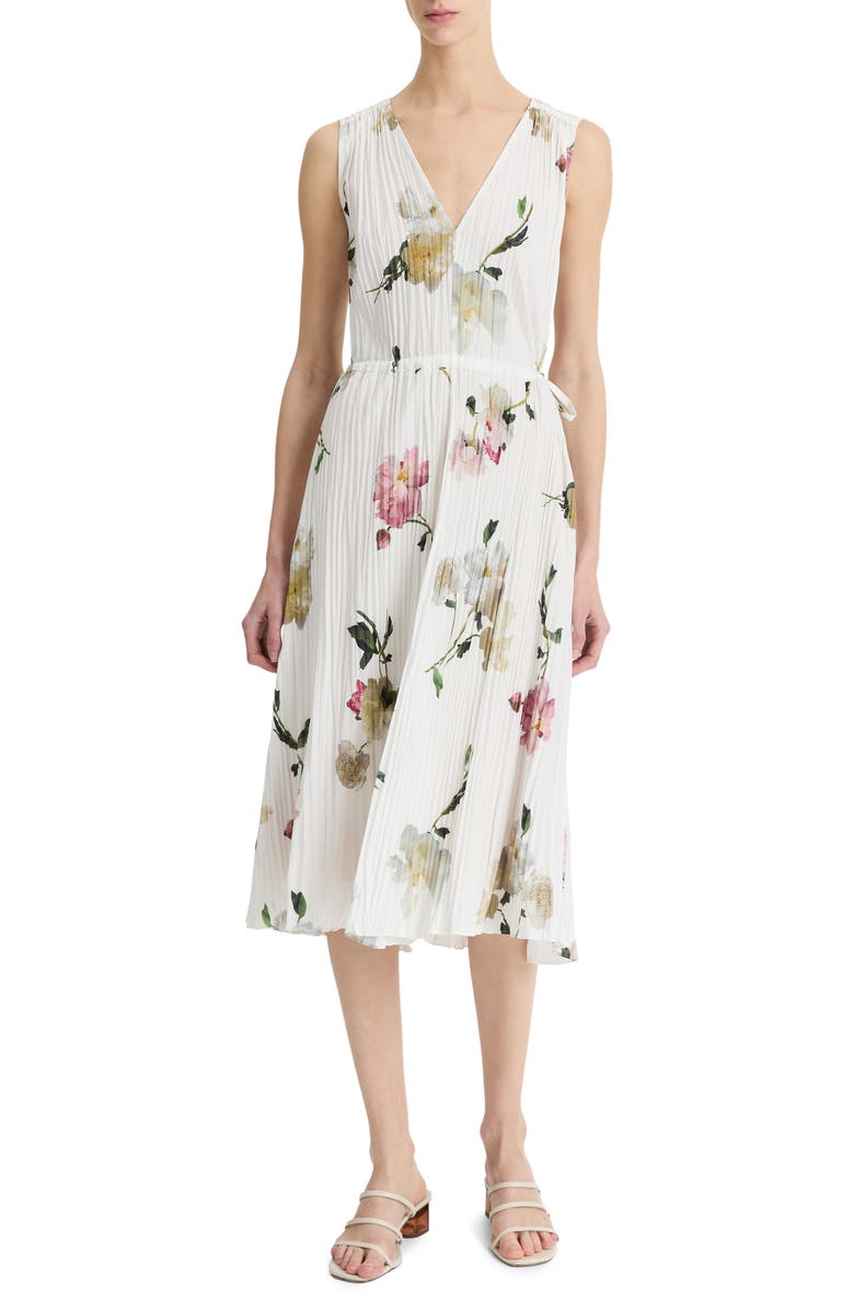 Vince Wilted Peony Print Pleated Dress, Main, color,