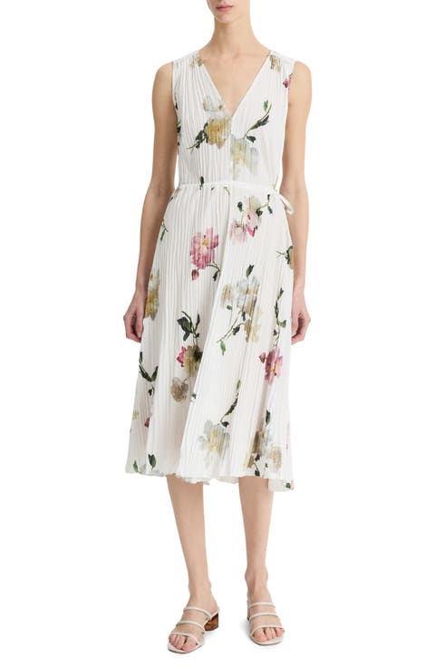 Wilted Peony Print Pleated Dress