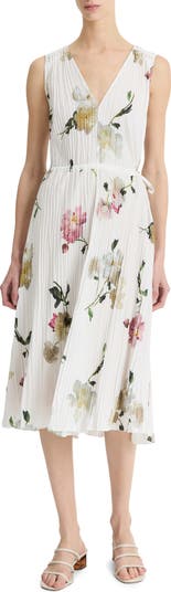 Wilted Peony Print Pleated Dress