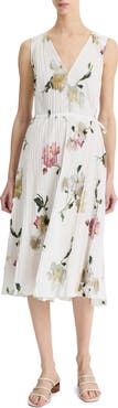 Vince Wilted Peony Print Pleated Dress