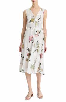 Vince Wilted Peony Print Pleated Dress