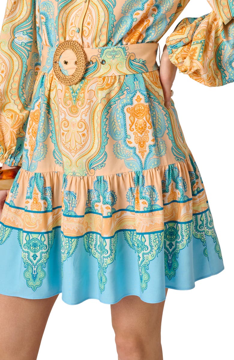 Adrianna Papell Long Sleeve Placed Print Dress, Alternate, color, Peach Multi