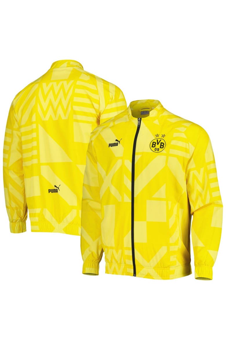 Men's Puma Yellow Borussia Dortmund Pre-Match Raglan Full-Zip Training Jacket, Main, color, Yellow