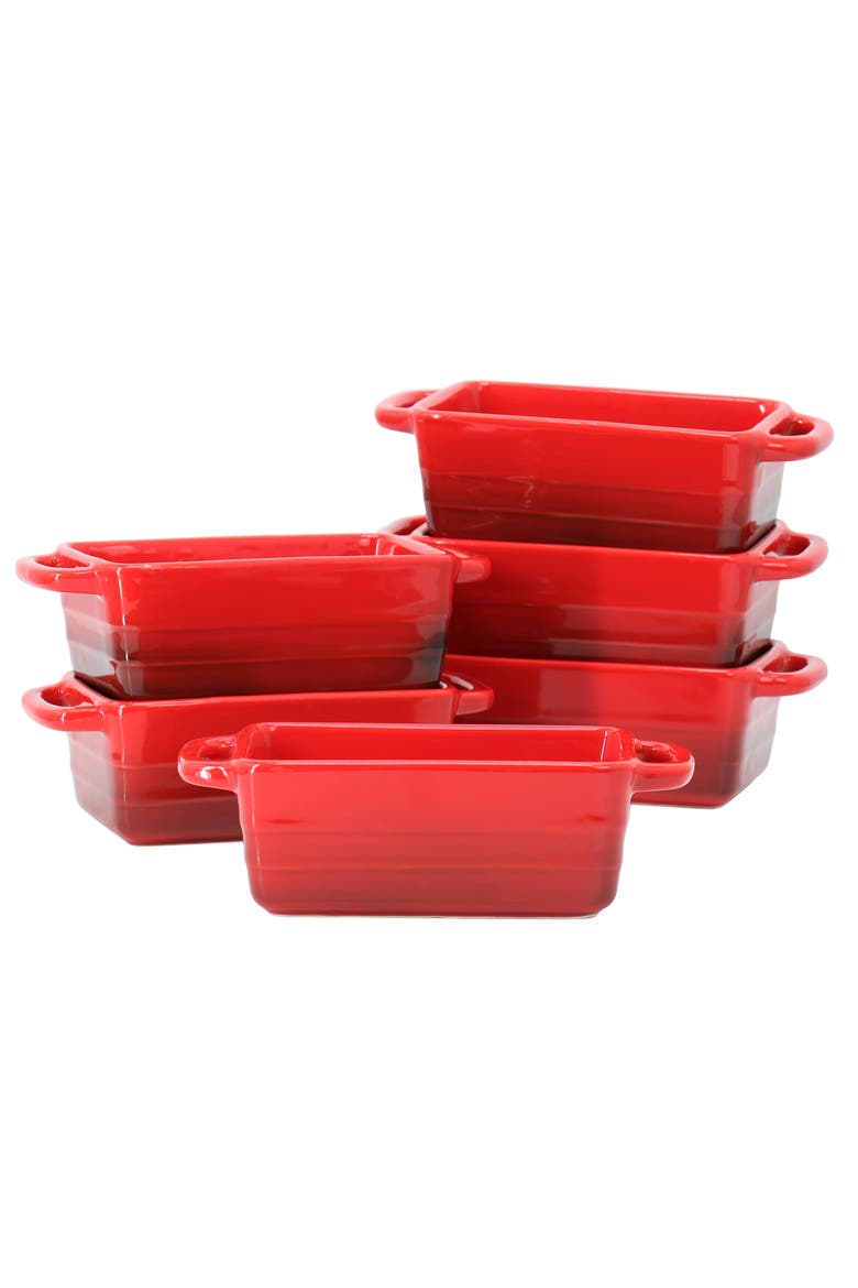 Appleton 6 Piece 12 Ounce Stoneware Mini Loaf Pan Baker Set, Main, color, Red