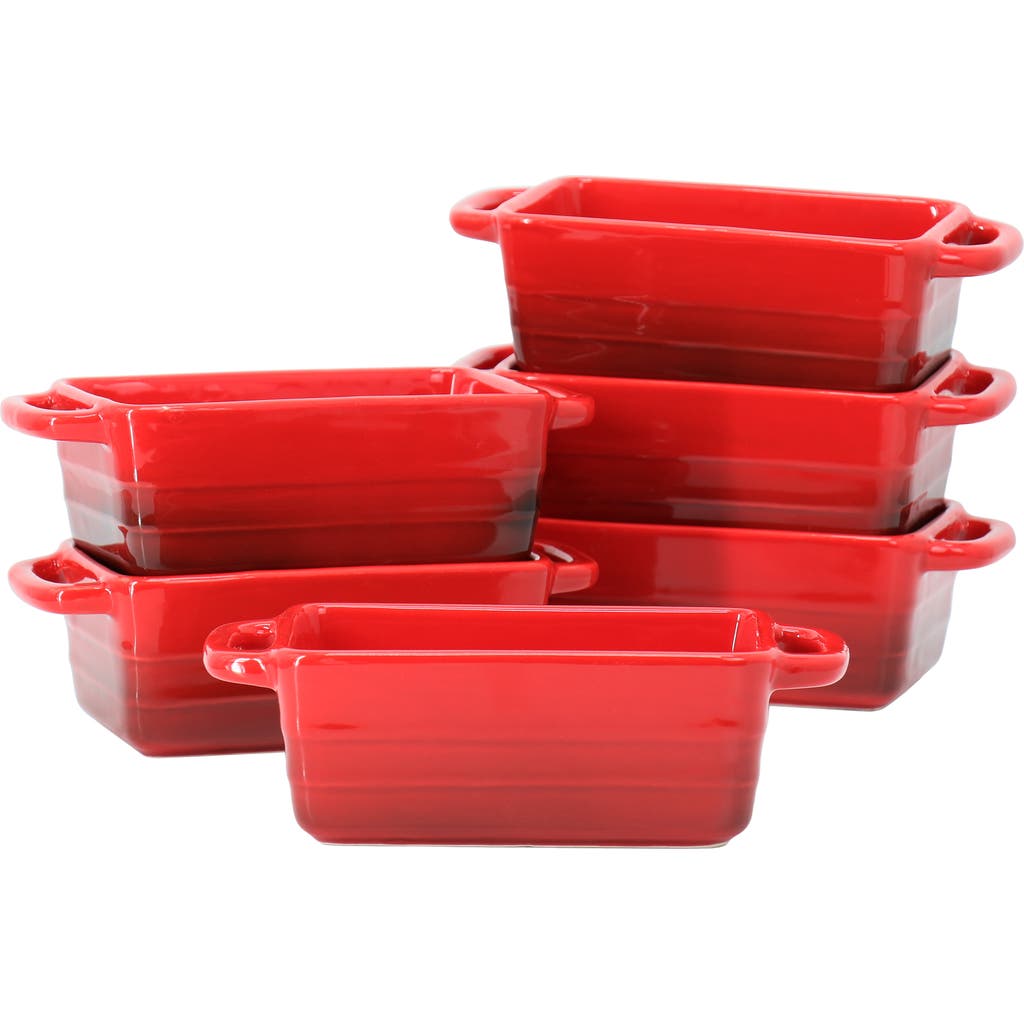 Crock-pot Appleton 6 Piece 12 Ounce Stoneware Mini Loaf Pan Baker Set In Red