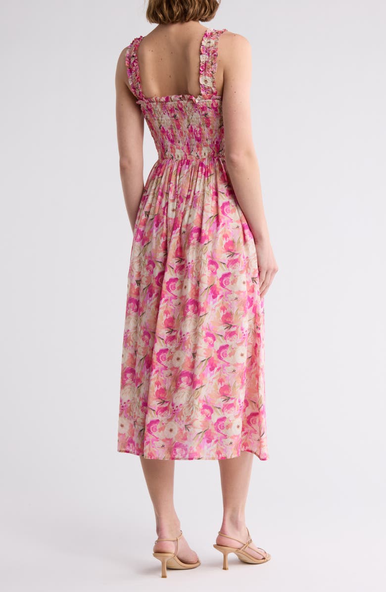 Lush Smocked Midi Sundress, Alternate, color, Cream Pink Floral