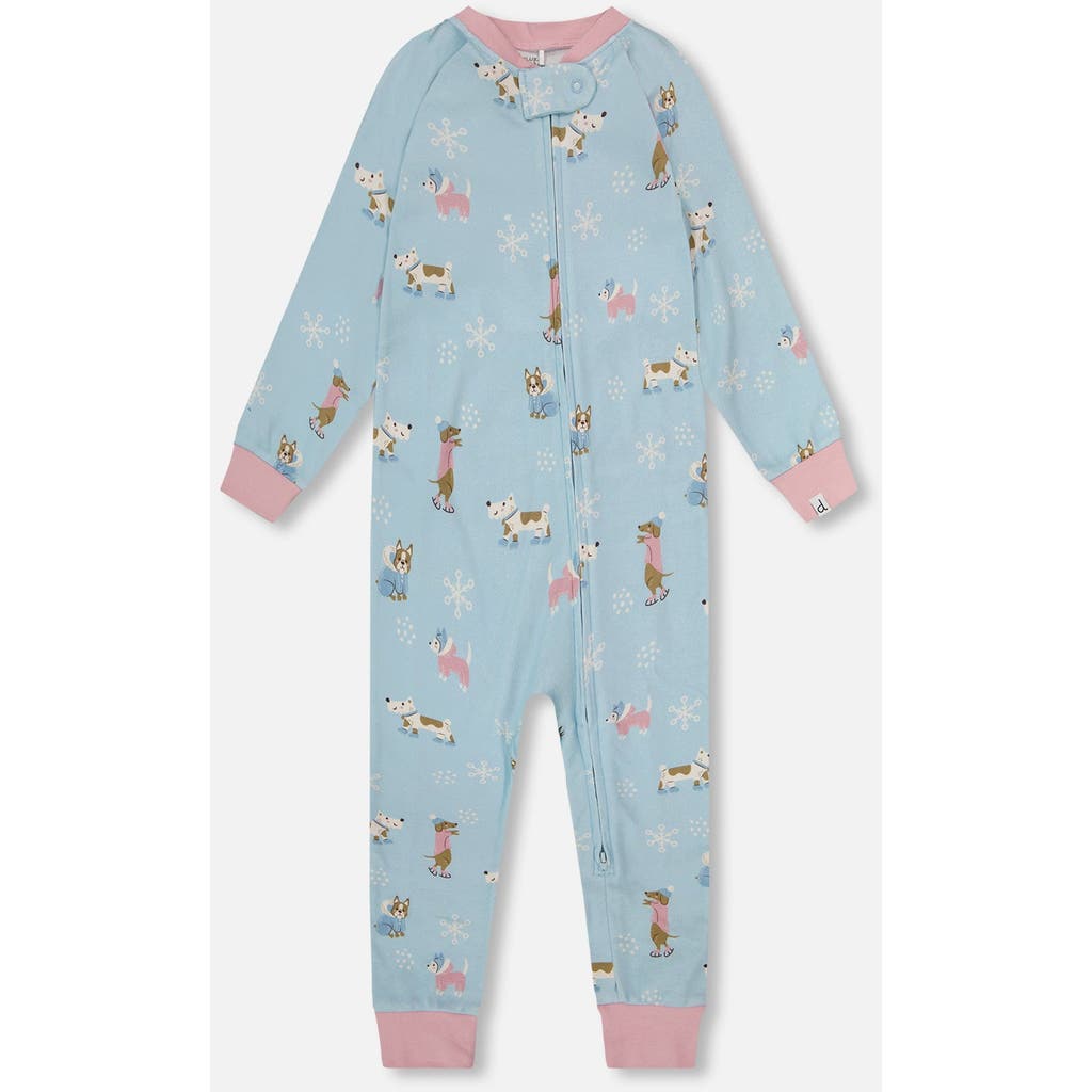 Deux Par Deux Organic Cotton Interlock One-piece Pajama In Blue